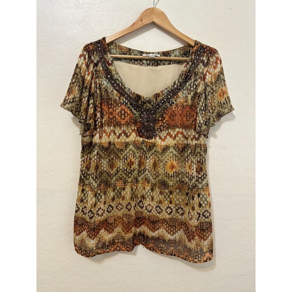 VTG Dressbarn Womans Y2K Embroidered Top Beaded Size 14/16‎ Boho Western Hippie